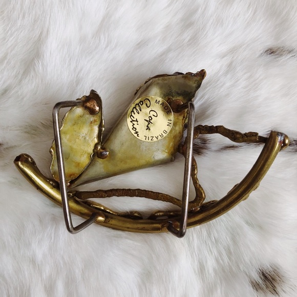 Vintage Rare 70s 80s Copa Collection Brutalist Brass Amethyst Belt Buckle - Picture 5 of 8